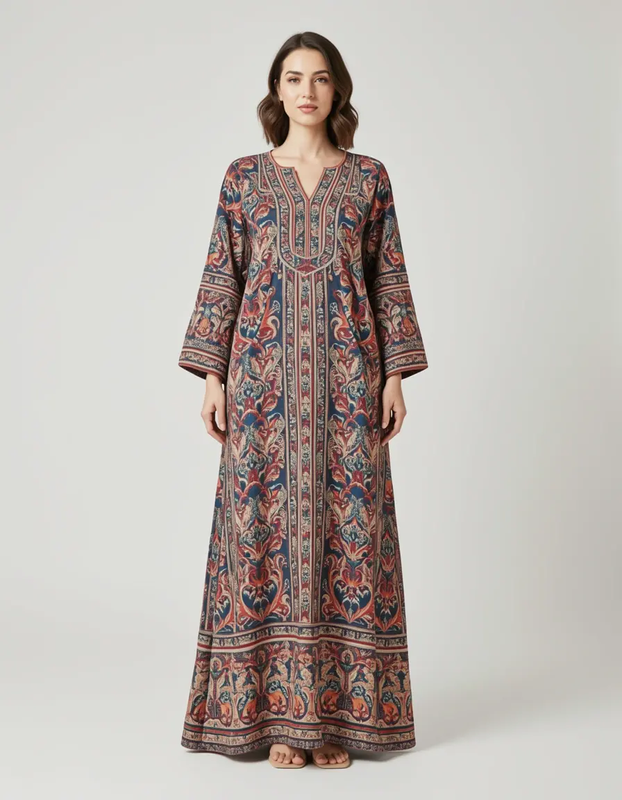Buntes Printed Kaftan Maxi Kleid für Damen