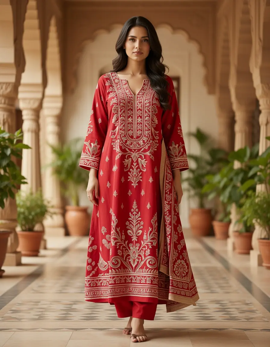 Besticktes Kaftan Kleid mit Ethno-Details