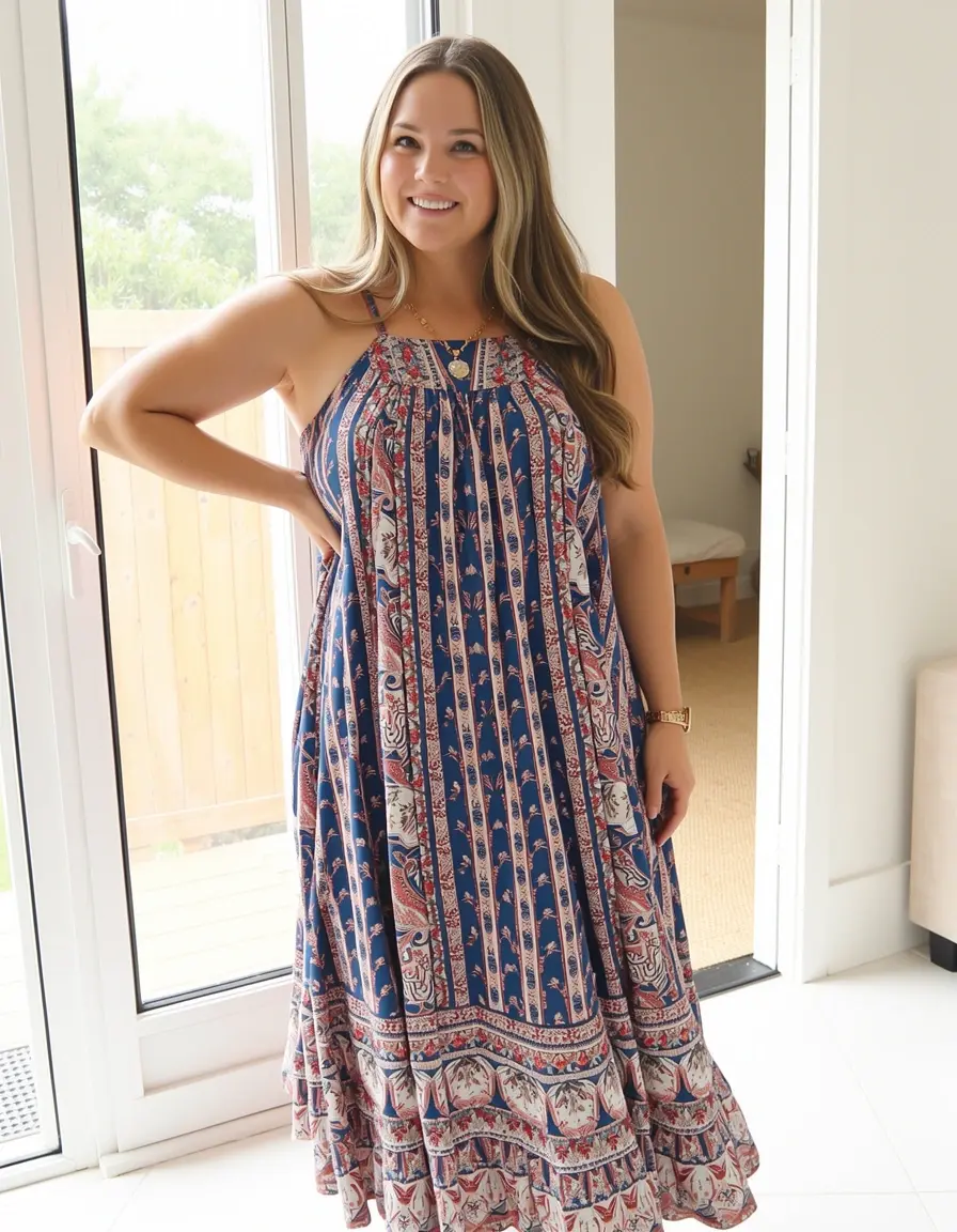 Luftiges Flowy Kaftan Kleid in Blau