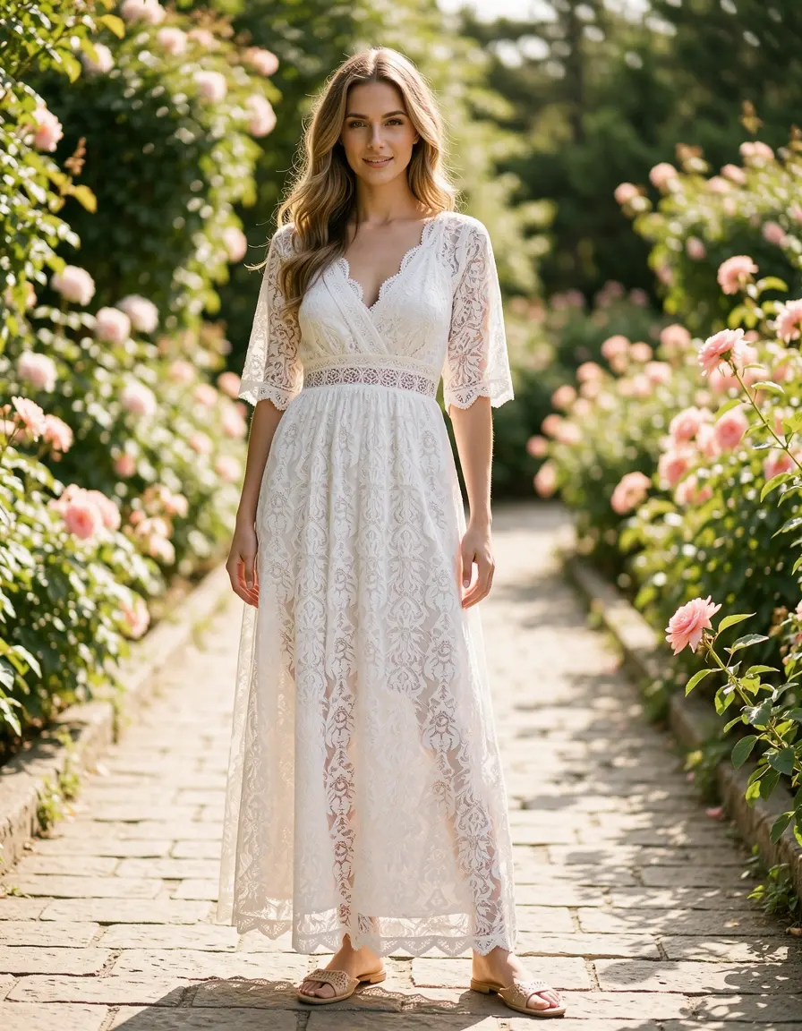 Weißes Maxikleid aus Spitze
