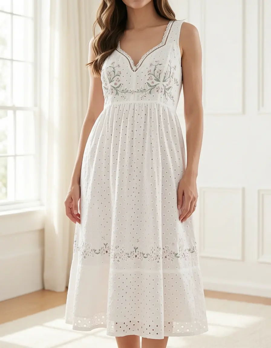 Weißes Kleid mit Lochstickerei