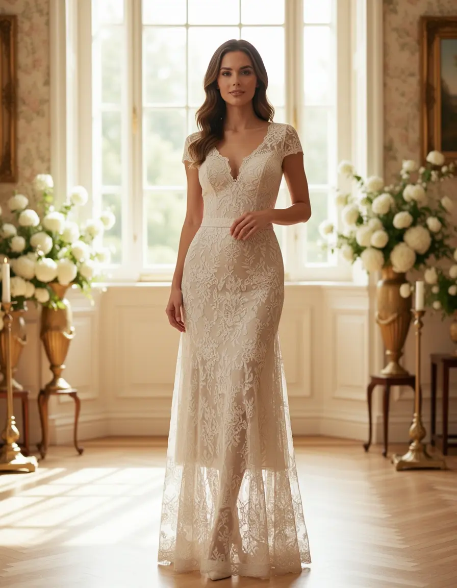 Lace Festlich Midi romantisches Spitzenkleid
