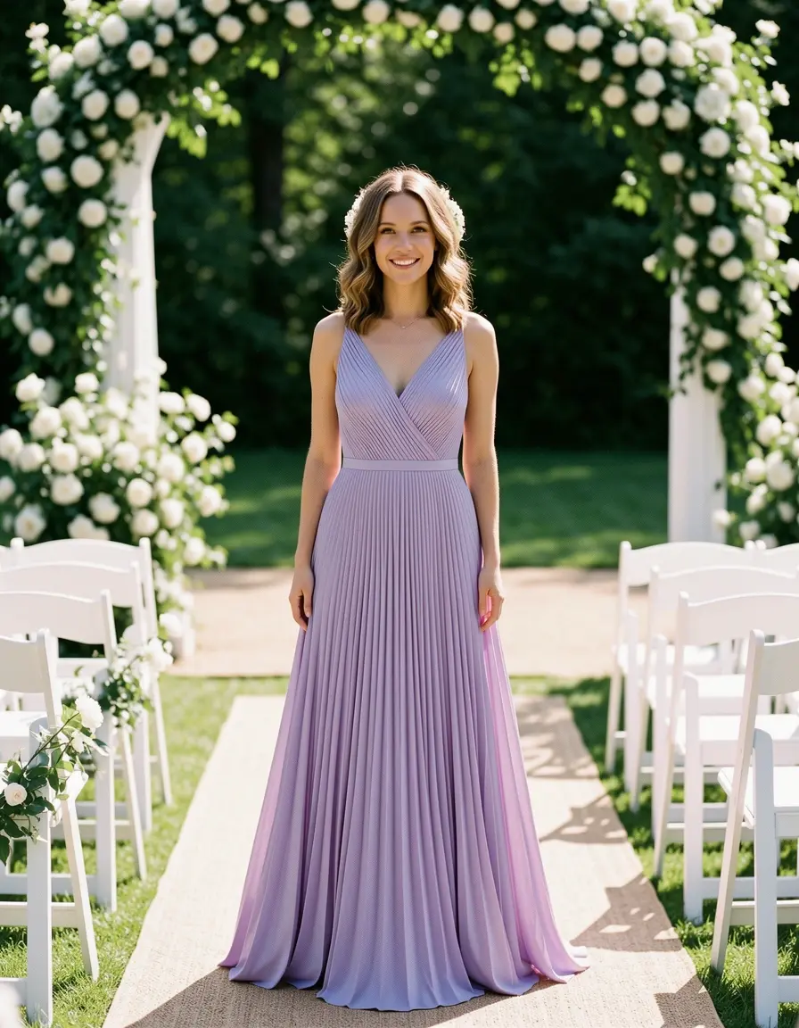 Pleated Guest Lavender Kleid für Hochzeitsgast