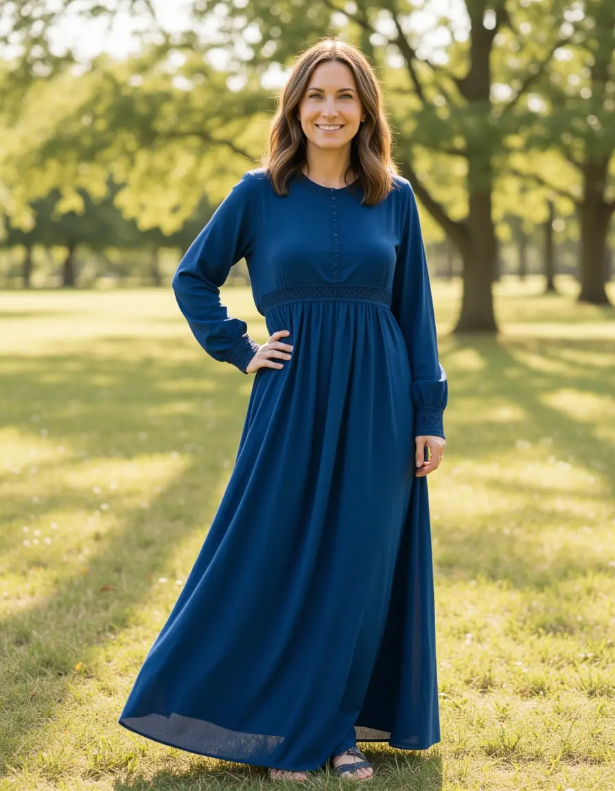 Langes fließendes Kleid Langarm Maxi Style