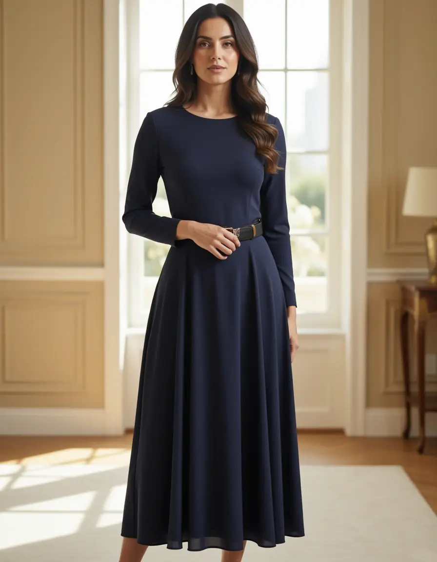 Elegantes Midi Kleid Langarm für das Büro