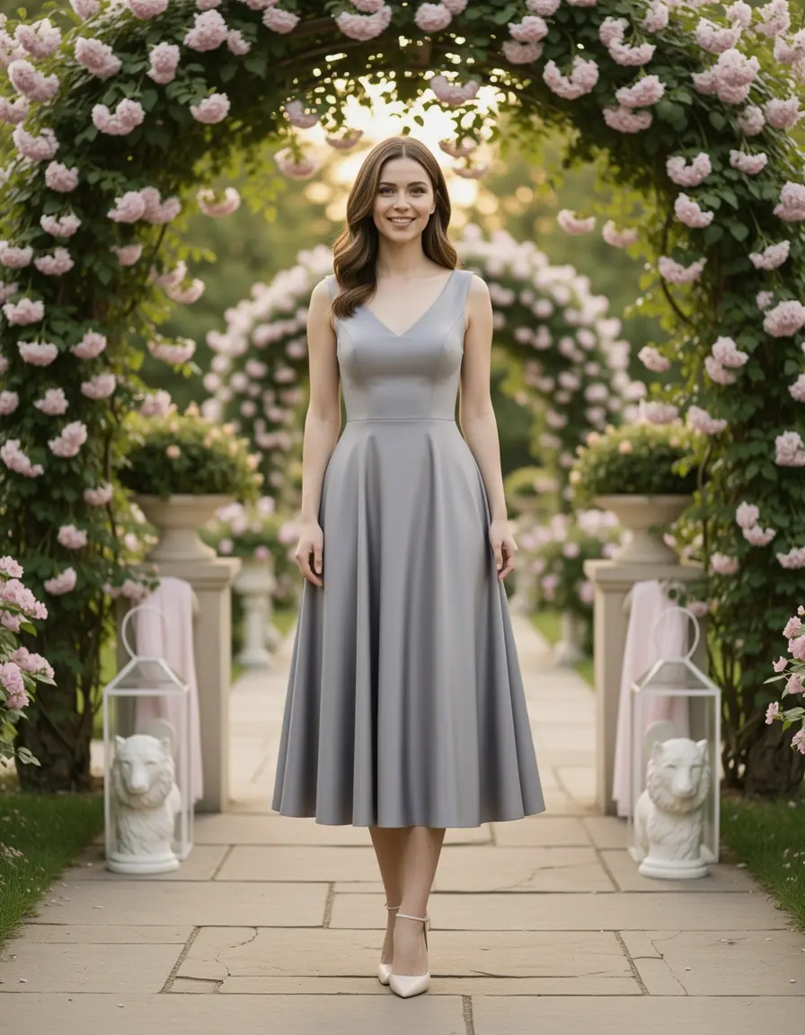 Elegant Standesamt Midi Kleid