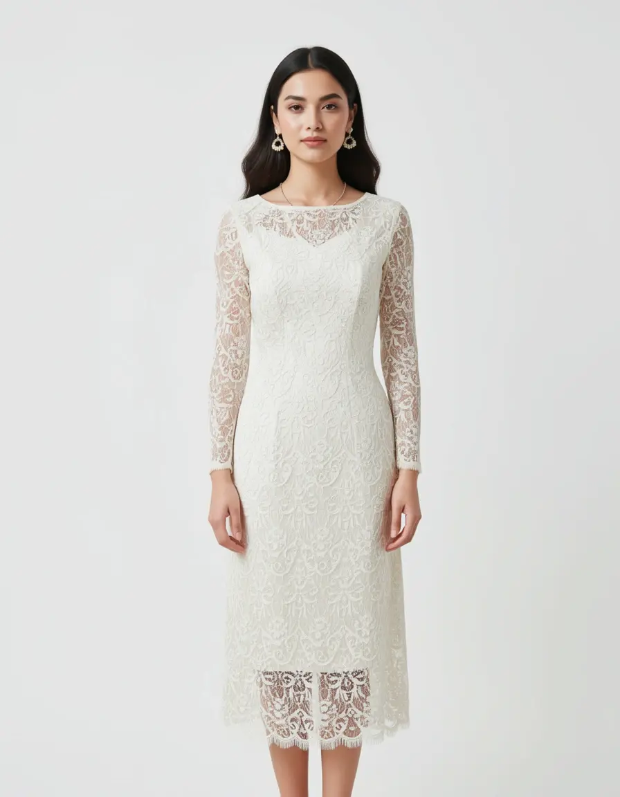 Lace Standesamt Tea-Length Kleid