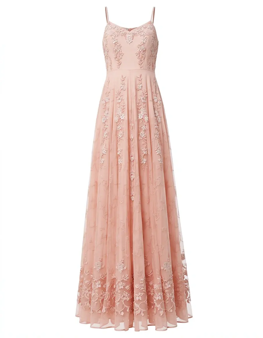 Rosa A-Linien Kleid aus Chiffon mit Blumenstickerei