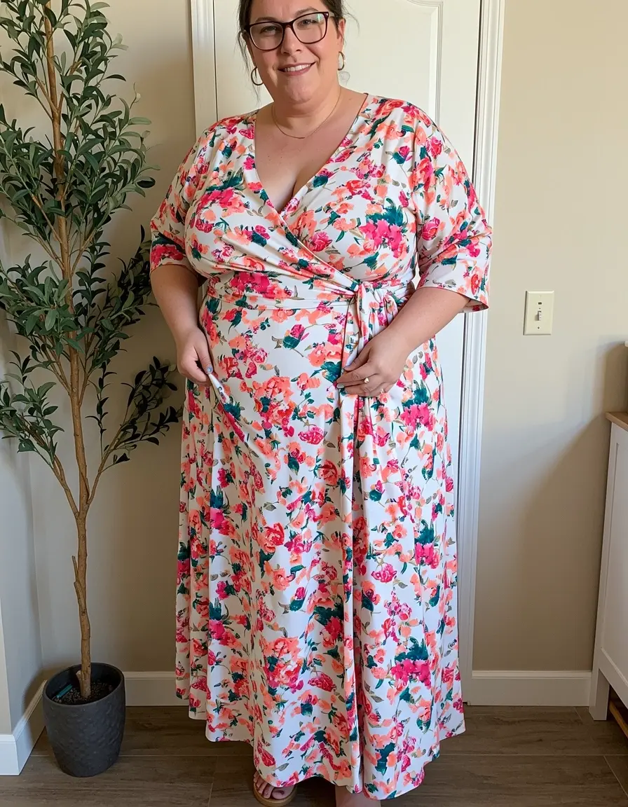 Plus Size Wrap Dress floral print V-neck