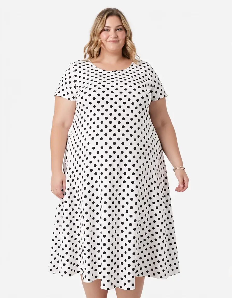 Plus Size Shift Dress polka dot pattern