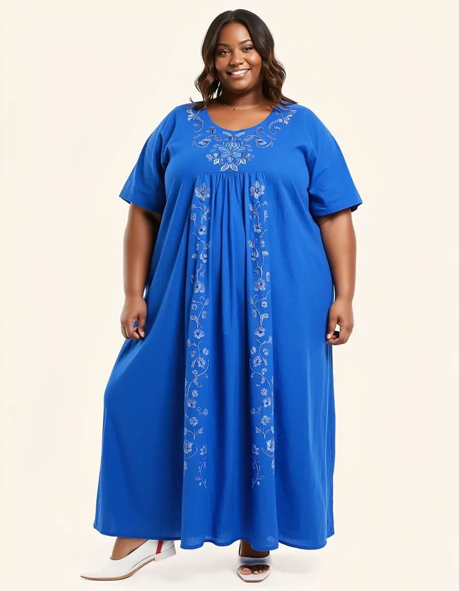 Plus Size Tunic Dress blue embroidery