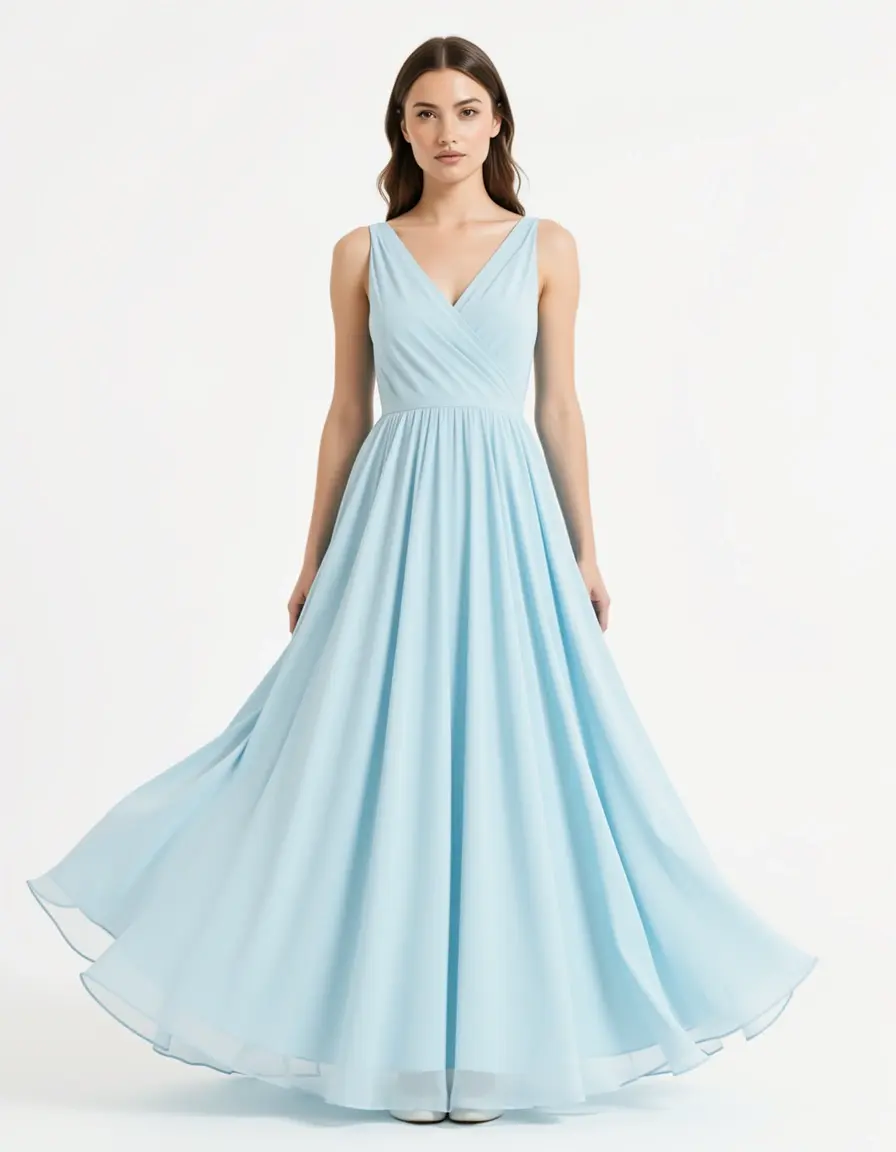 Hellblaues Pastel Chiffon Dress mit fließendem Rock