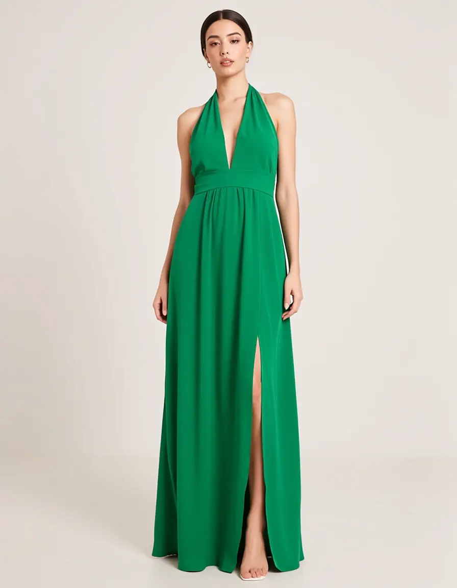 Grünes Neckholder Maxikleid mit Schlitz