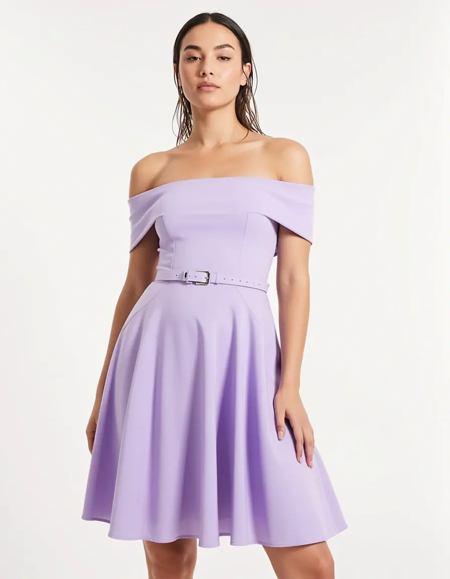 Lavendelfarbenes Off-Shoulder Kleid