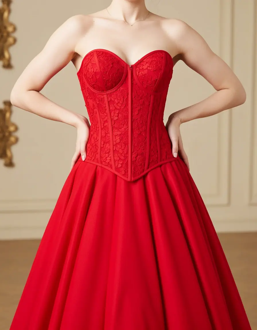 Rotes Korsett Abendkleid mit Herz-Ausschnitt