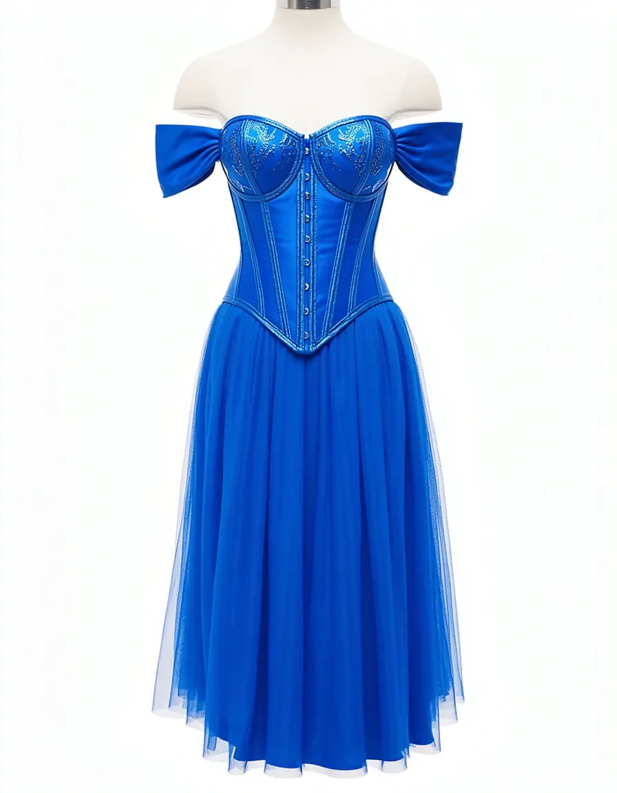 Blaues Korsett Partykleid schulterfrei