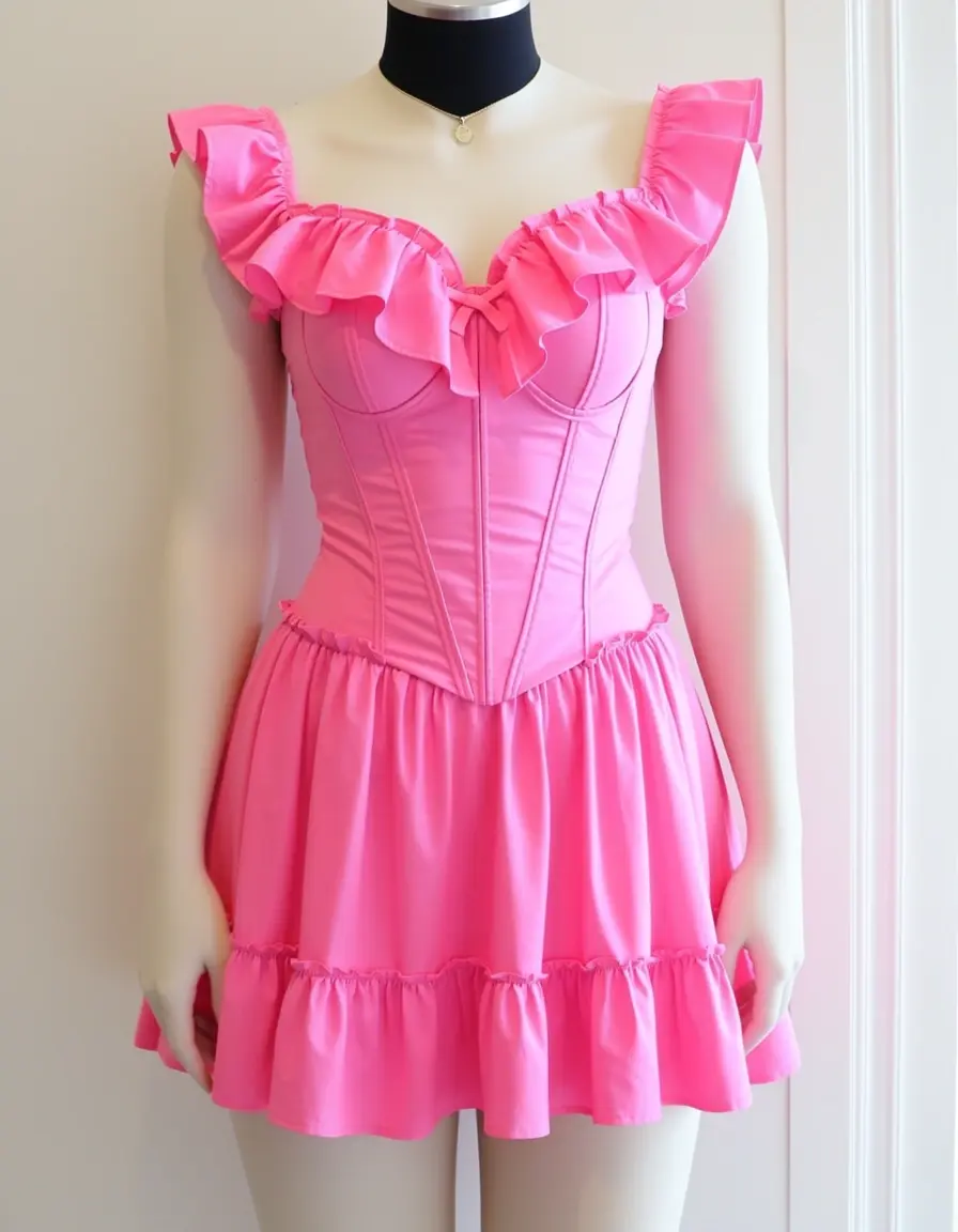 Rosa Korsett Minikleid mit Rüschen