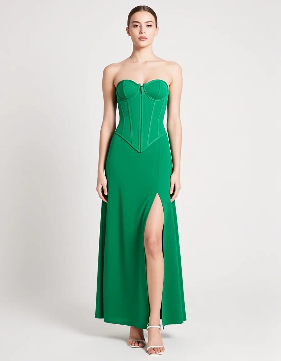 Grünes Korsett Maxikleid mit Beinschlitz