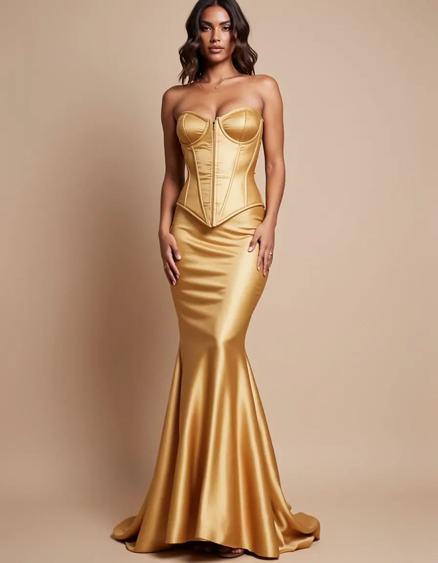 Goldenes Satin Korsett Kleid Meerjungfrau Schnitt