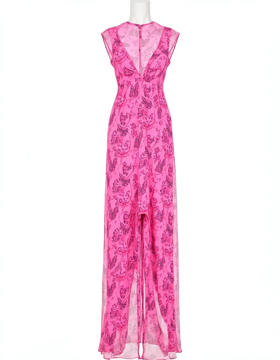 Rosa Chiffon Maxi Kleid mit Schlitz