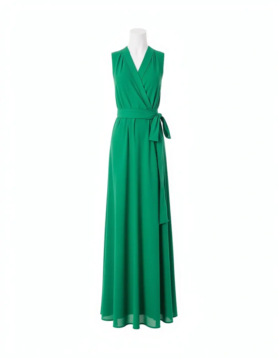 Grünes Wickel-Maxikleid mit Gürtel