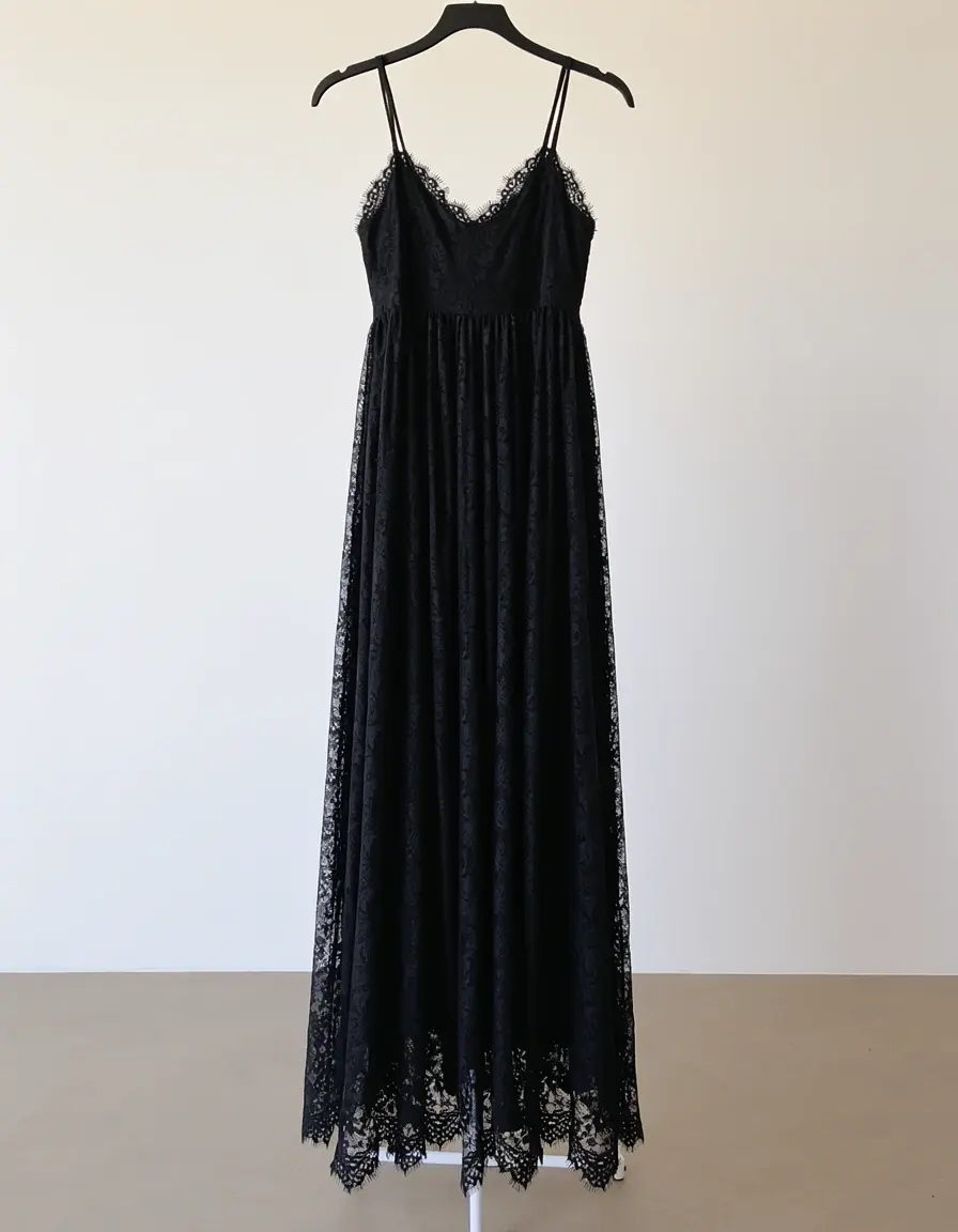 Schwarzes Maxi Kleid mit Spitze