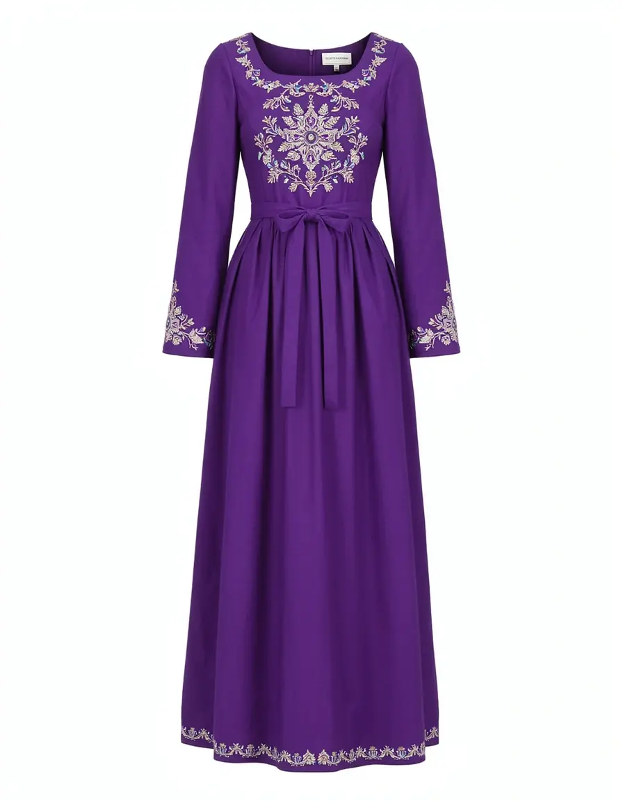 Lila Empire Maxi Kleid mit Stickerei