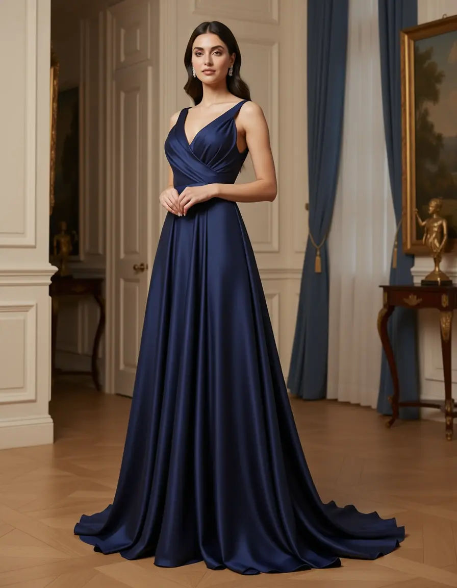 Elegante kleider silk chiffon navy