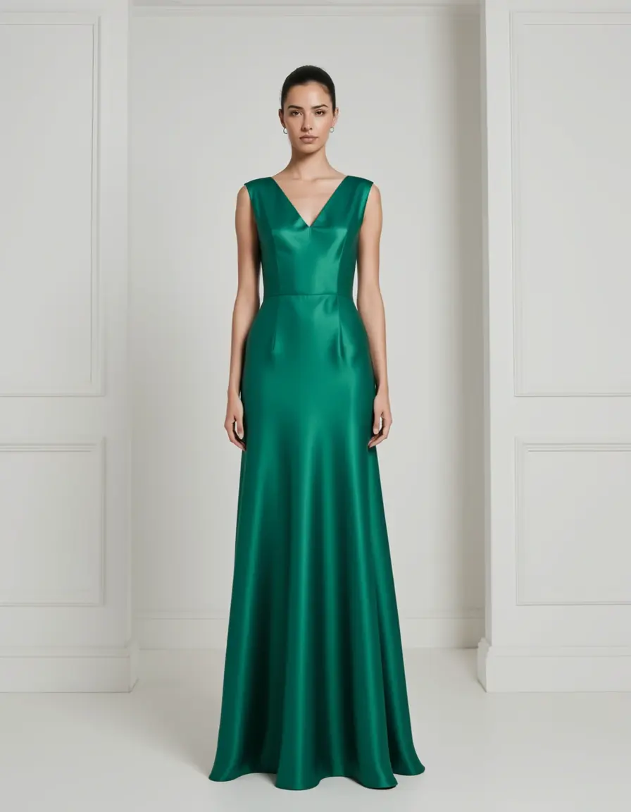 Smaragdgrünes Satinkleid elegant