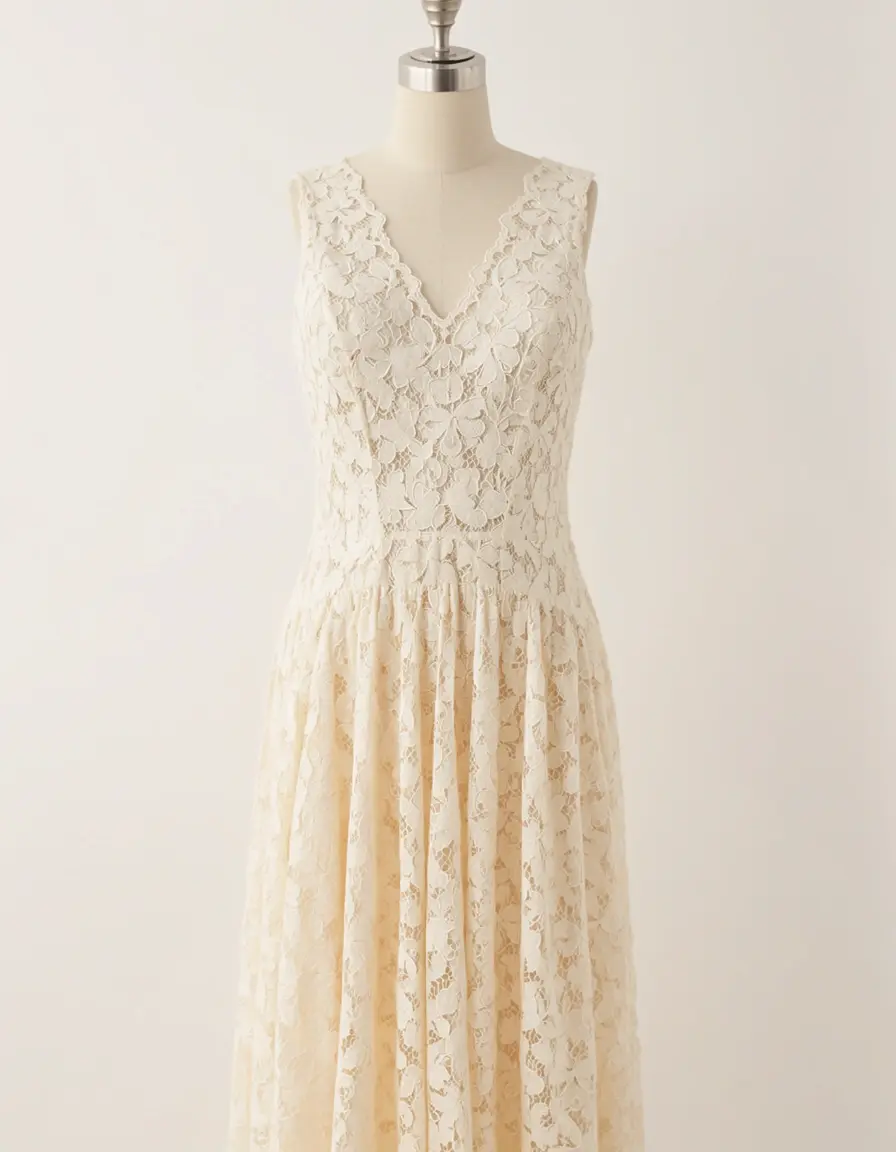 Elfenbeinfarbenes Spitzenkleid elegant