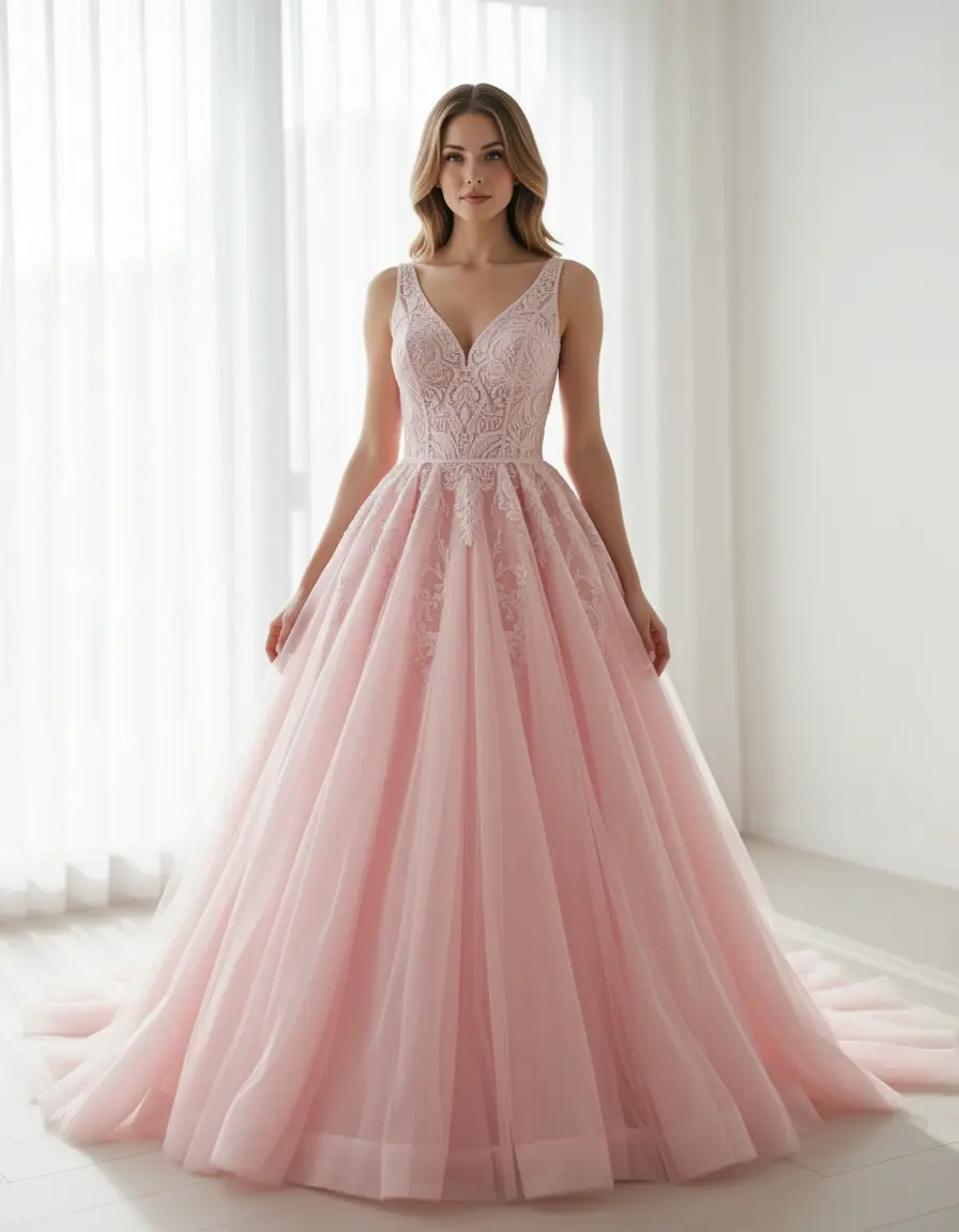 Rosa Organza Ballkleid