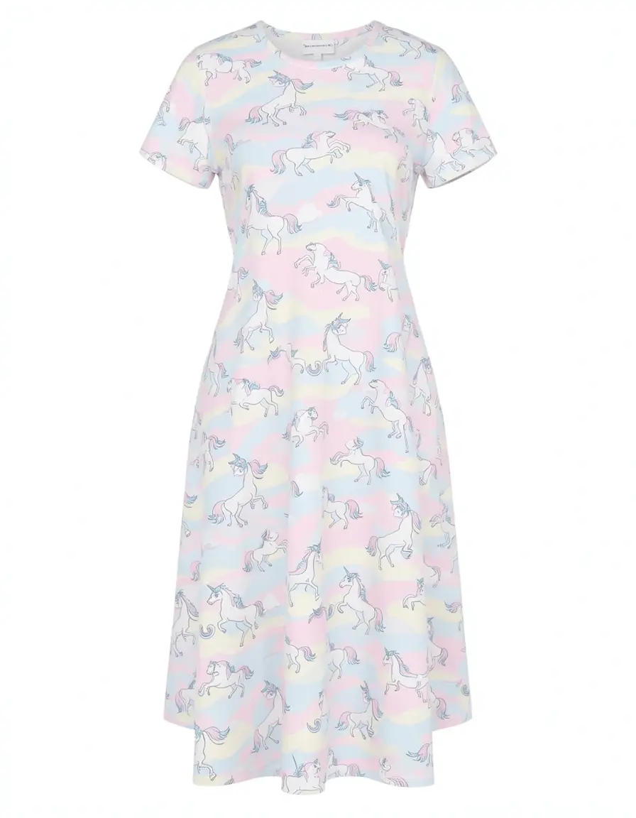 Mädchenkleid mit buntem Einhorn-Print