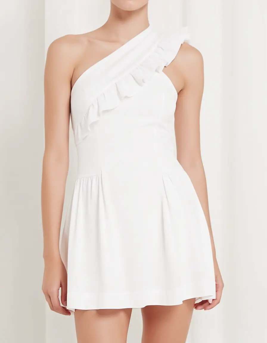 Weißes One-Shoulder Mini Kleid mit Rüschen