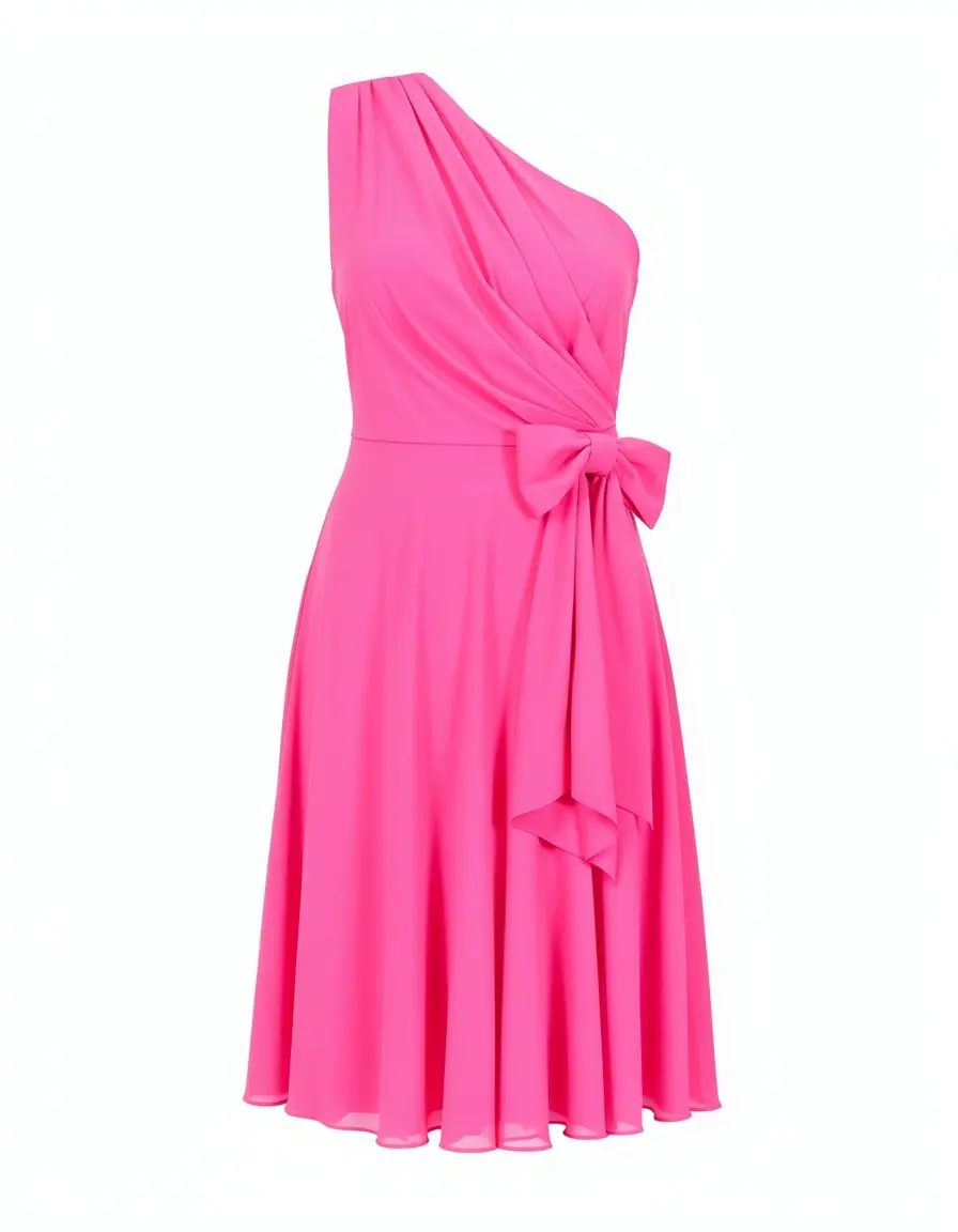 Pinkes One-Shoulder Cocktailkleid mit Schleife