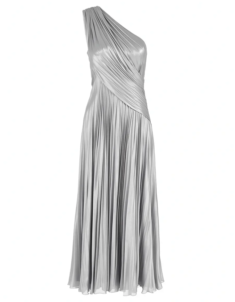 Silbernes One-Shoulder Chiffon Kleid mit Plissee