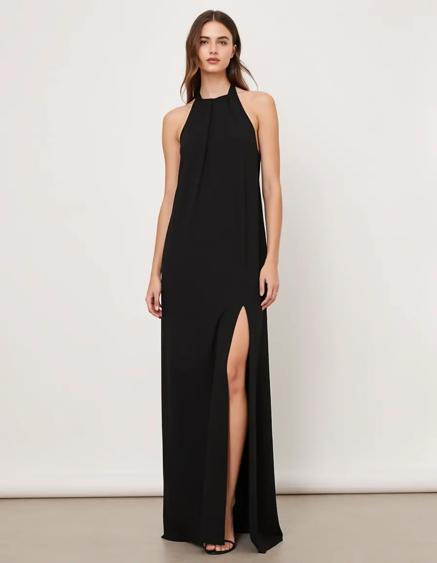 Schwarzes Maxikleid mit Schlitz