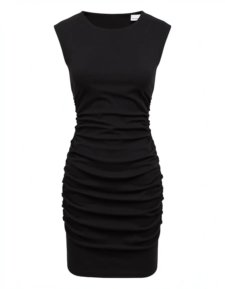 Schwarzes Bodycon Kleid gerafft