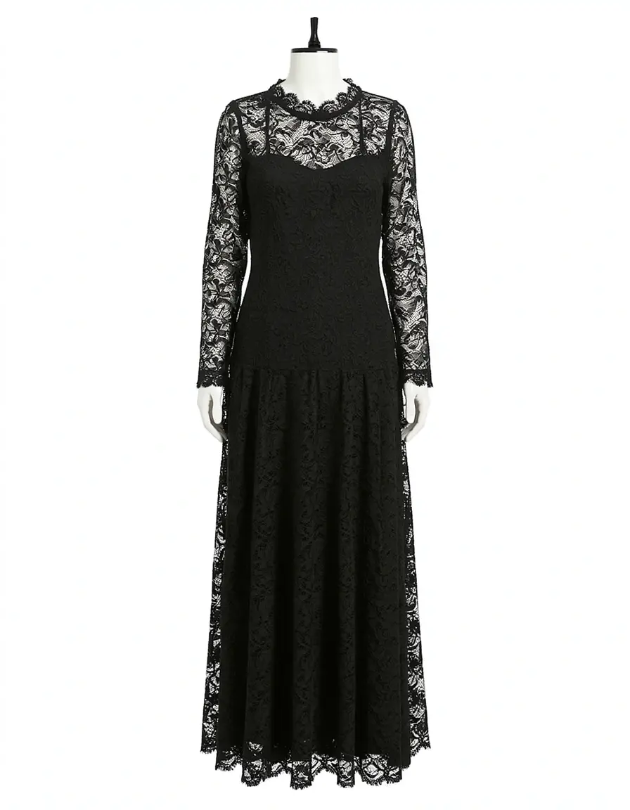 Schwarzes Spitzenkleid langarm