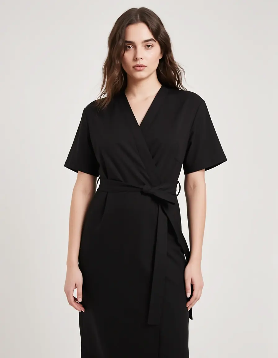 Schwarzes Wickelkleid mit Gürtel