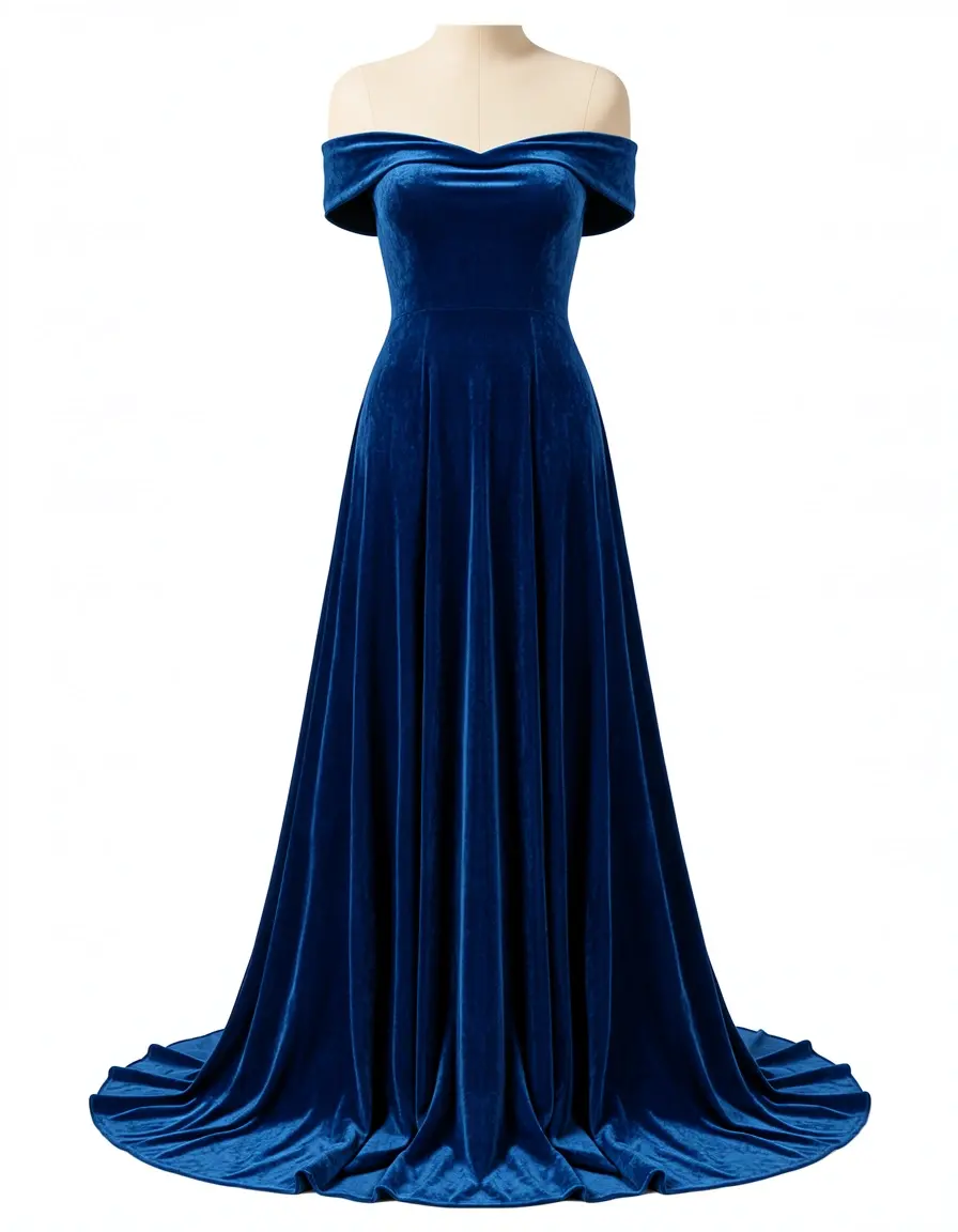 Blaues Samtkleid schulterfrei