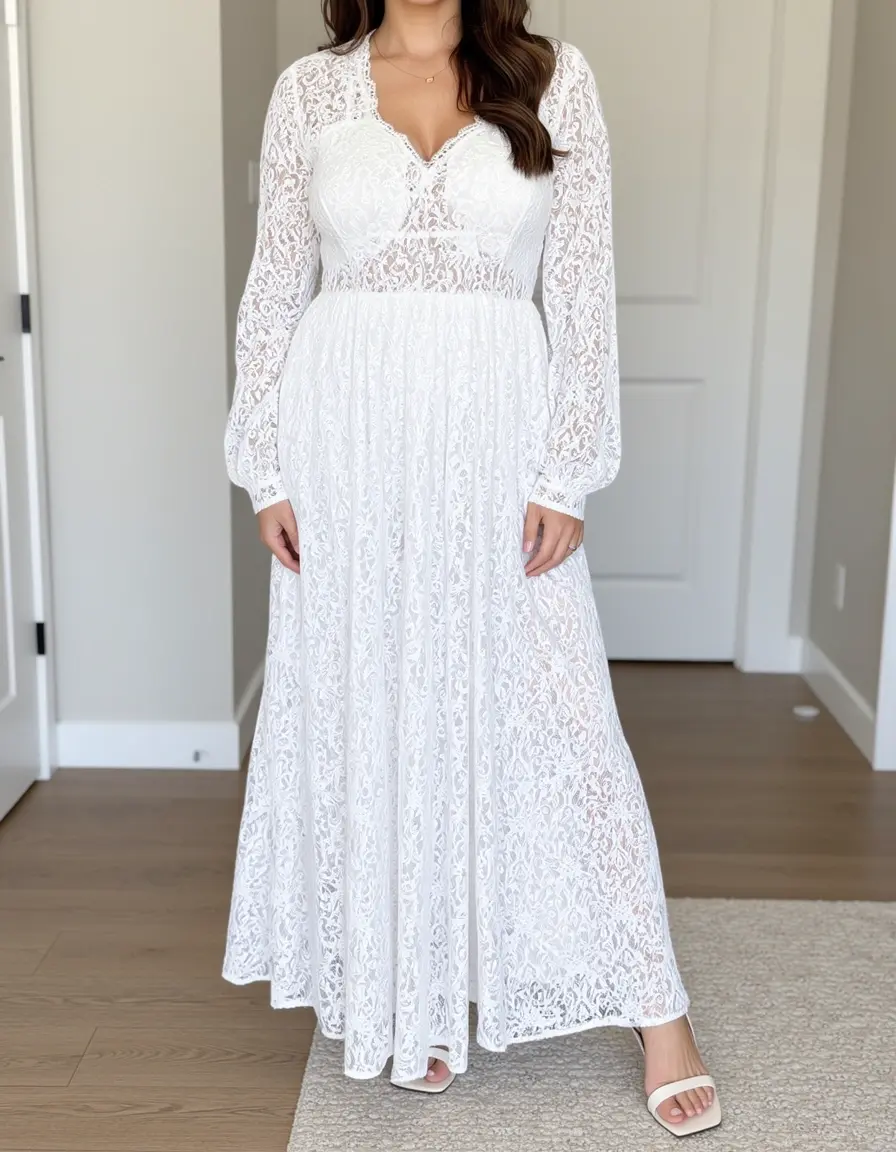 Weißes Spitzen-Maxikleid