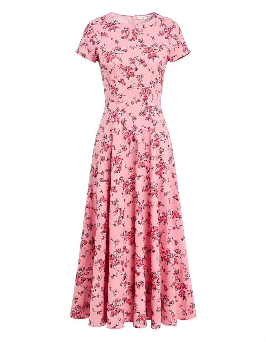 Floral A-Line Midi Dress in Pink