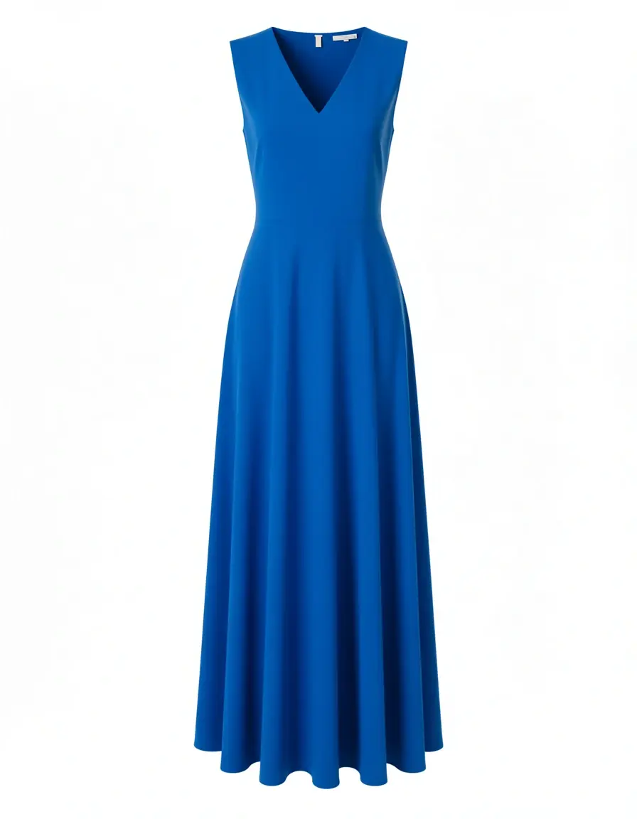 Solid A-Line Maxi Dress in Blue