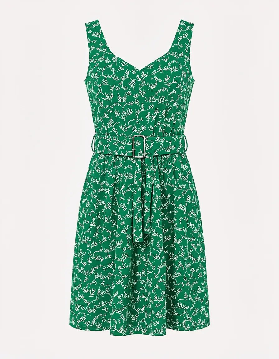 Printed A-Line Mini Dress in Green