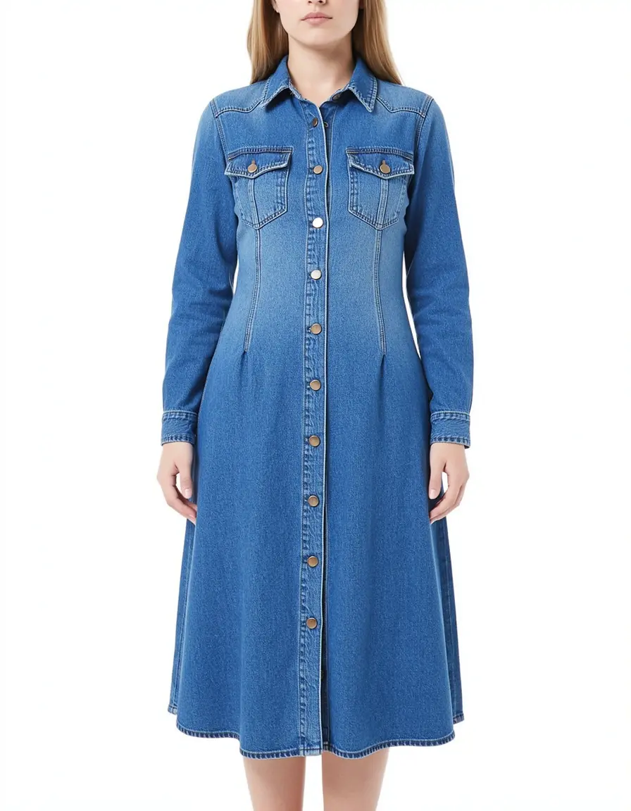 Denim A-Line Dress with Buttons