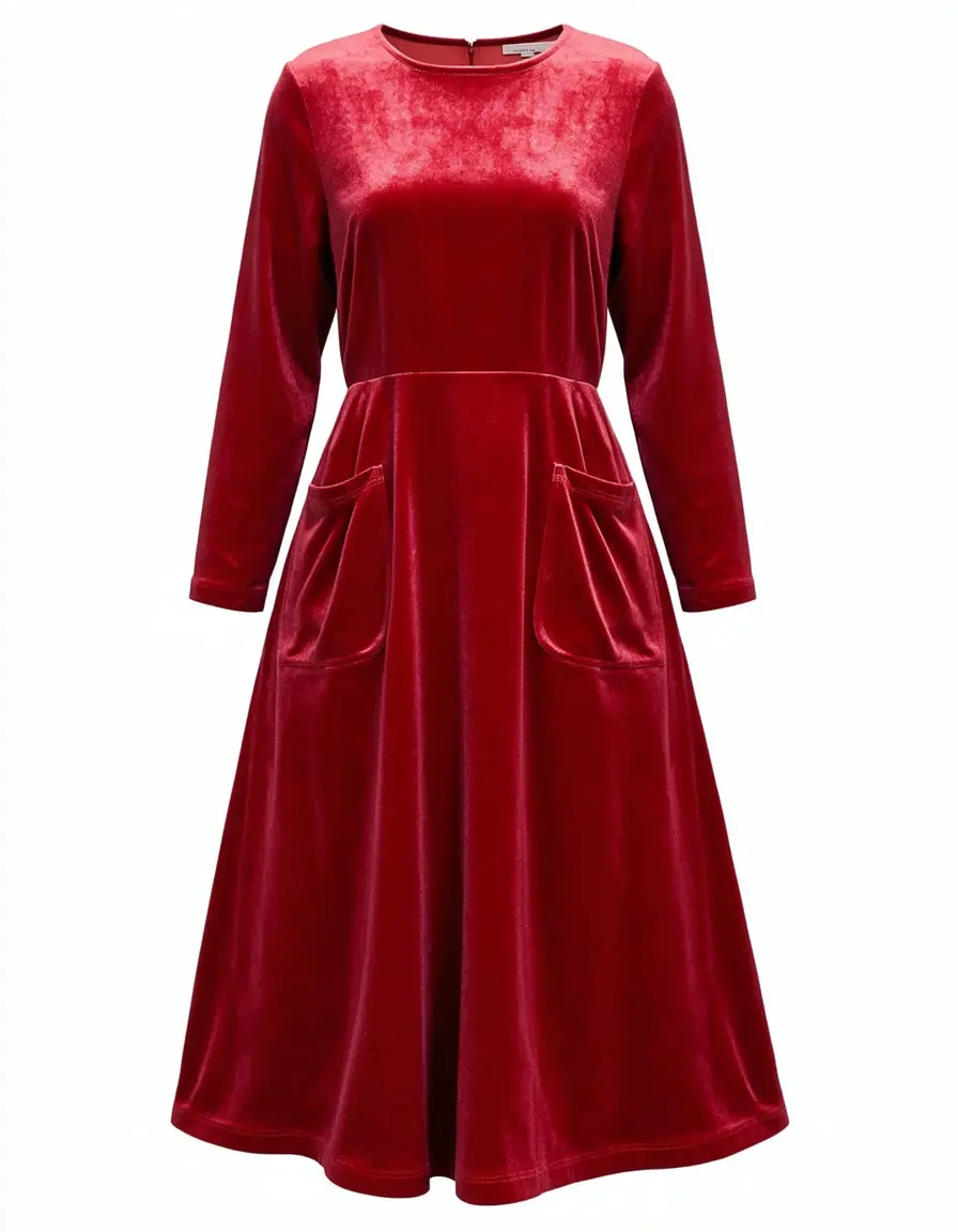 Velvet A-Line Dress in Red