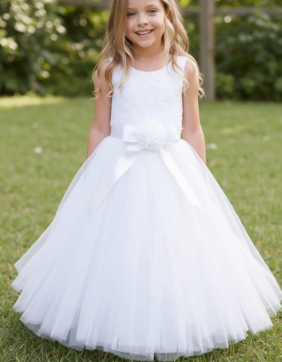 White Tulle Flower Girl Dress