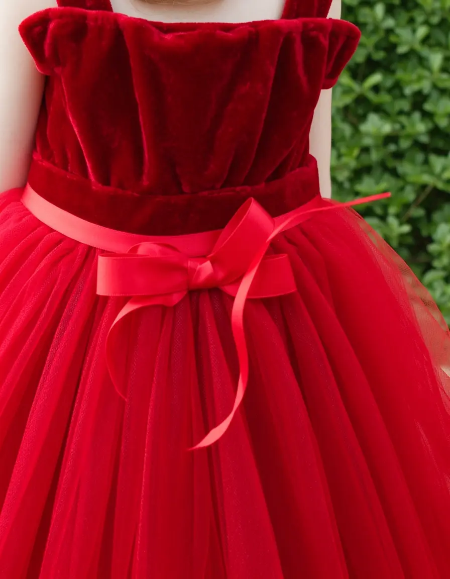 Red Velvet Flower Girl Dress