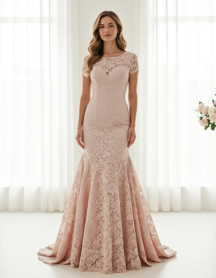 Elegantes Spitzenkleid in Blush