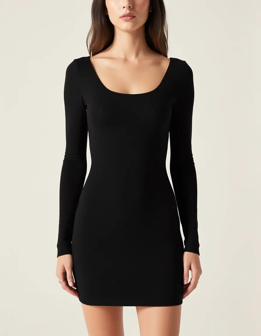 Schwarzes Bodycon Mini Kleid mit langen Ärmeln